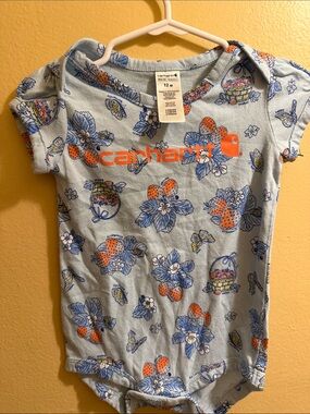 Carhartt Baby Girls' Light Blue Floral Logo Bodysuit